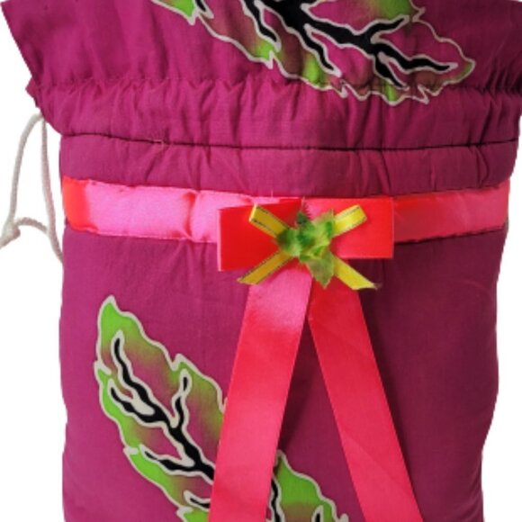 Pink Hand Made Hand Painted Batik Cotton Drawstring Fabric Hobo Tote Bag - Picture 4 of 11